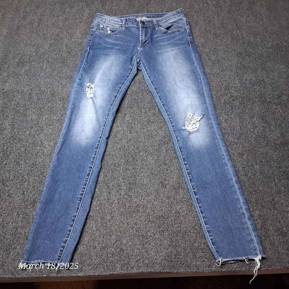 Articles of Society Jeans Women Sz 26 Blue Skinny Stretch Fringe Hem Distressed